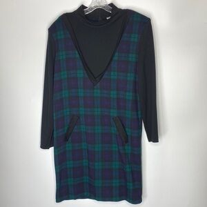 Vintage DBY Turtleneck Tartan 3/4 Sleeve Dress Size 13